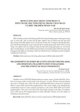 Định lượng ROS trong tinh dịch và phân mảnh ADN tinh trùng trong chẩn đoán và điều trị hiếm muộn nam