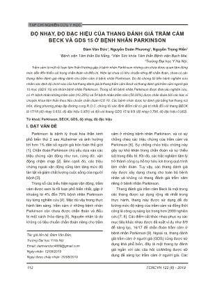 Độ nhạy, độ đặc hiệu của thang đánh giá trầm cảm Beck và GDS 15 ở bệnh nhân parkinson