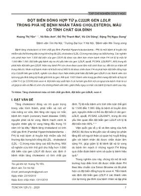Đột biến đồng hợp tử p.C222R GEN LDLR trong phả hệ bệnh nhân tăng cholesterol máu có tính chất gia đình