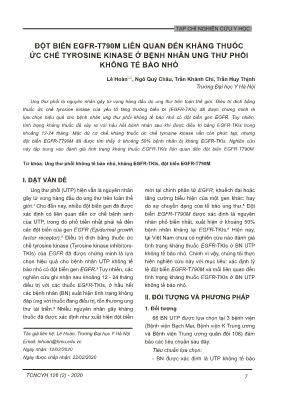 Đột biến EGFR-T790M liên quan đến kháng thuốc ức chế tyrosine kinase ở bệnh nhân ung thư phổi không tế bào nhỏ Đột biến EGFR-T790M liên quan đến kháng thuốc ức chế tyrosine kinase ở bệnh nhân ung thư phổi không tế bào nhỏ