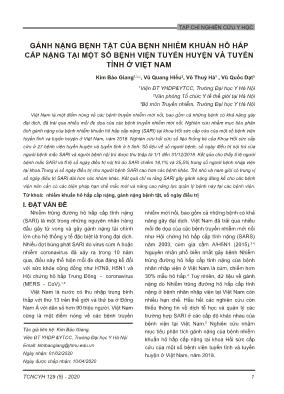 Gánh nặng bệnh tật của bệnh nhiễm khuẩn hô hấp cấp nặng tại một số bệnh viện tuyến huyện và tuyến tỉnh ở Việt Nam