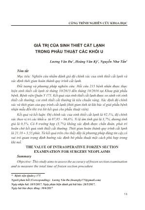 Giá trị của sinh thiết cắt lạnh trong phẫu thuật các khối u