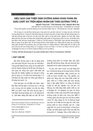 Hiệu quả can thiệp dinh dưỡng bằng khẩu phần ăn giàu chất xơ trên bệnh nhân đái tháo đường type 2 Hiệu quả can thiệp dinh dưỡng bằng khẩu phần ăn giàu chất xơ trên bệnh nhân đái tháo đường type 2