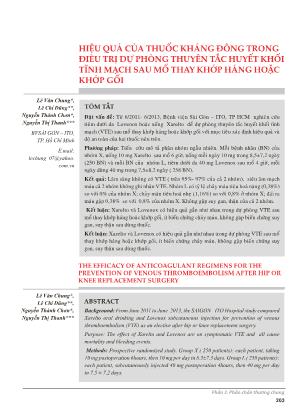 Hiệu quả của thuốc kháng đông trong đièu trị dự phòng thuyên tắc huyết khối tĩnh mạch sau mổ thay khớp háng hoặc khớp gối