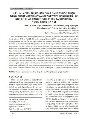 Hiệu quả điều trị nghiện chất dạng thuốc phiện bằng buprenorphine/naloxone trên bệnh nhân HIV nghiện chất dạng thuốc phiện tại cơ sở HIV ngoại trú ở Hà Nội