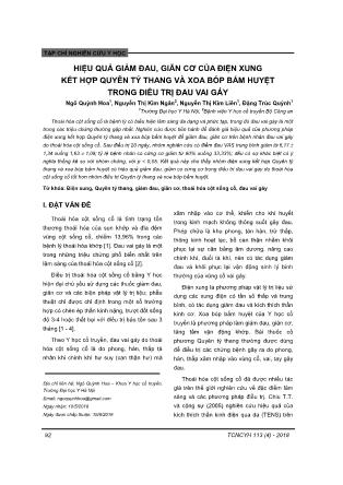 Hiệu quả giảm đau, giãn cơ của điện xung kết hợp quyên tý thang và xoa bóp bấm huyệt trong điều trị đau vai gáy Hiệu quả giảm đau, giãn cơ của điện xung kết hợp quyên tý thang và xoa bóp bấm huyệt trong điều trị đau vai gáy