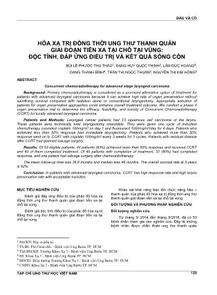 Hóa xạ trị đồng thời ung thư thanh quản giai đoạn tiến xa tại chỗ tại vùng: độc tính, đáp ứng điều trị và kết quả sống còn