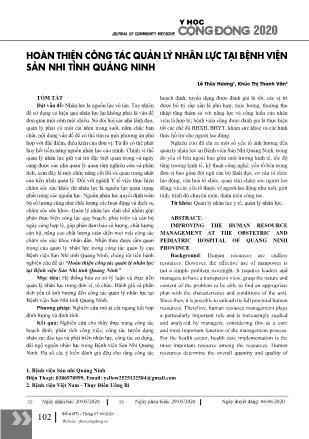 Hoàn thiện công tác quản lý nhân lực tại Bệnh viện Sản nhi tỉnh Quảng Ninh