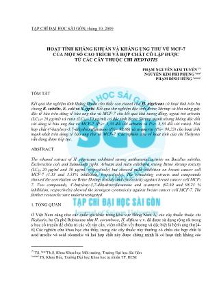 Hoạt tính kháng khuẩn và kháng ung thư vú MCF-7 của một số cao trích và hợp chất cô lập được từ các cây thuộc chi hedyotis