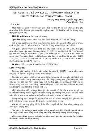 Kết cuộc thai kỳ của tất cả trường hợp tiền sản giật nhập viện khoa sản BV ĐKKV tỉnh An Giang