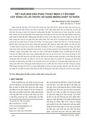 Kết quả ban đầu phẫu thuật bệnh lý đĩa đệm cột sống cổ lối trước sử dụng miếng ghép tự khóa