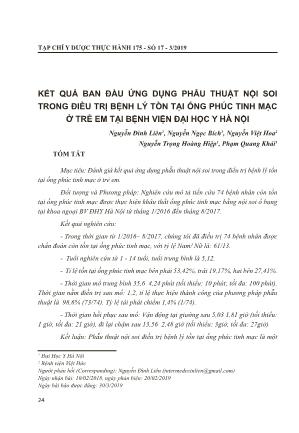 Kết quả ban đầu ứng dụng phẫu thuật nội soi trong điều trị bệnh lý tồn tại ống phúc tinh mạc ở trẻ em tại Bệnh viện Đại học Y Hà Nội