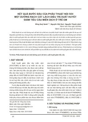 Kết quả bước đầu của phẫu thuật nội soi một đường rạch cắt lách điều trị xuất huyết giảm tiểu cầu miễn dịch ở trẻ em