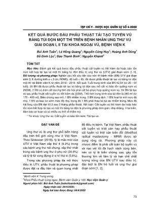 Kết quả bước đầu phẫu thuật tái tạo tuyến vú bằng túi độn một thì trên bệnh nhân ung thư vú giai đoạn I, II tại khoa ngoại vú, bệnh viện K