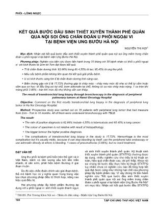 Kết quả bước đầu sinh thiết xuyên thành phế quản qua nội soi ống chẩn đoán u phổi ngoại vi tại bệnh viện Ung Bướu Hà Nội