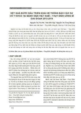 Kết quả bước đầu triển khai hệ thống Báo cáo sự cố y khoa tại bệnh viện Việt Nam - Thụy Điển Uông Bí giai đoạn 2013-2018