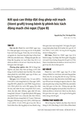Kết quả can thiệp đặt ống ghép nội mạch (Stent graft) trong bệnh lý phình bóc tách động mạch chủ ngực (Type B)