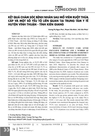Kết quả chăm sóc bệnh nhân sau mổ viêm ruột thừa cấp và một số yếu tố liên quan tại Trung tâm Y tế huyện Vĩnh Thuận - Tỉnh Kiên Giang