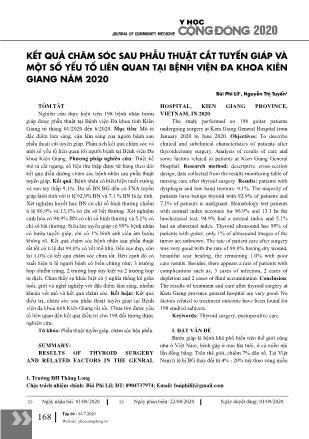 Kết quả chăm sóc sau phẫu thuật cắt tuyến giáp và một số yếu tố liên quan tại bệnh viện đa khoa Kiên Giang năm 2020