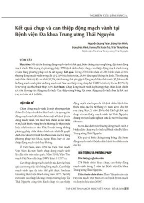 Kết quả chụp và can thiệp động mạch vành tại Bệnh viện Đa khoa Trung ương Thái Nguyên