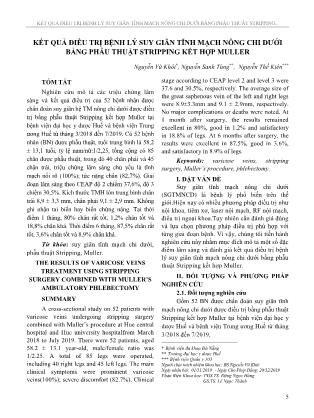 Kết quả điều trị bệnh lý suy giãn tĩnh mạch nông chi dưới bằng phẫu thuật Stripping kết hợp Muller