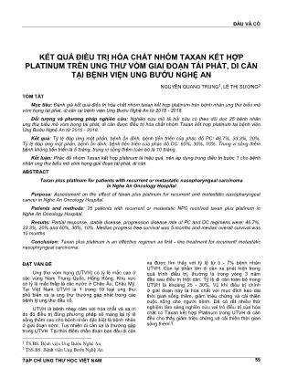 Kết quả điều trị hóa chất nhóm taxan kết hợp platinum trên ung thư vòm giai đoạn tái phát, di căn tại Bệnh viện Ung bướu Nghệ An