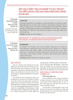 Kết quả điều trị sai khớp vai ra trước, tái diễn bằng nội soi theo phương pháp Bankart