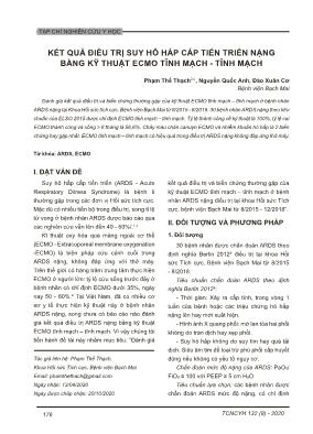 Kết quả điều trị suy hô hấp cấp tiến triển nặng bằng kỹ thuật ecmo tĩnh mạch - tĩnh mạch
