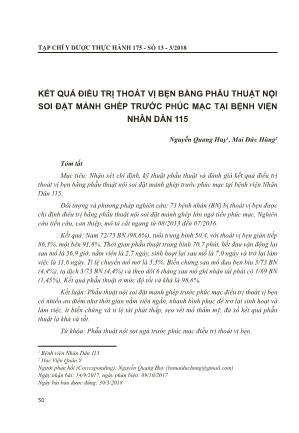 Kết quả điều trị thoát vị bẹn bằng phẫu thuật nội soi đặt mảnh ghép trước phúc mạc tại Bệnh viện Nhân dân 115