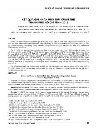 Kết quả ghi nhận ung thư quần thể thành phố Hồ Chí Minh 2016