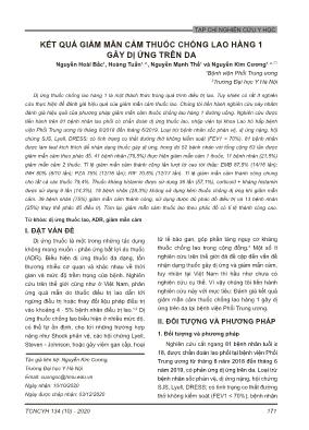 Kết quả giảm mẫn cảm thuốc chống lao hàng 1 gây dị ứng trên da