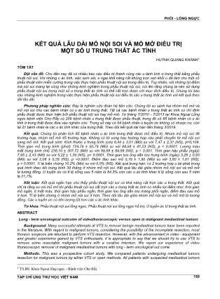 Kết quả lâu dài mổ nội soi và mổ mở điều trị một số u trung thất ác tính