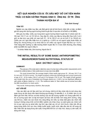 Kết quả nghiên cứu bước đầu một số chỉ tiên nhân trắc cơ bản và tình trạng dinh dưỡng người trưởng thành huyện Ba Vì Kết quả nghiên cứu bước đầu một số chỉ tiên nhân trắc cơ bản và tình trạng dinh dưỡng người trưởng thành huyện Ba Vì