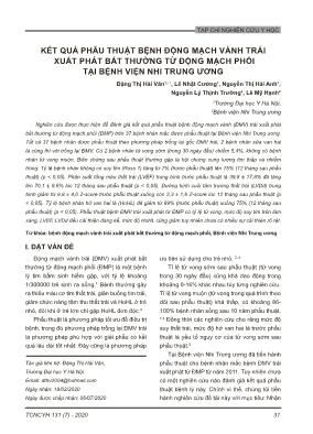 Kết quả phẫu thuật bệnh động mạch vành trái xuất phát bất thường từ động mạch phổi tại Bệnh viện Nhi Trung Ương