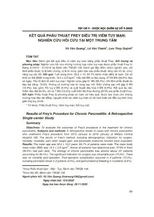 Kết quả phẫu thuật frey điều trị viêm tuỵ mạn: nghiên cứu hồi cứu tại một trung tâm Kết quả phẫu thuật frey điều trị viêm tuỵ mạn: nghiên cứu hồi cứu tại một trung tâm
