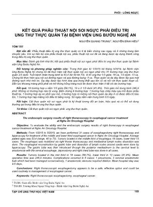Kết quả phẫu thuật nội soi ngực phải điều trị ung thư thực quản tại Bệnh viện Ung bướu Nghệ An