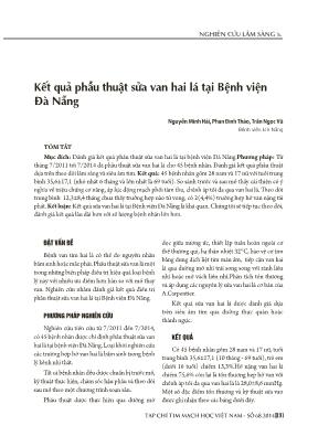 Kết quả phẫu thuật sửa van hai lá tại Bệnh viện Đà Nẵng