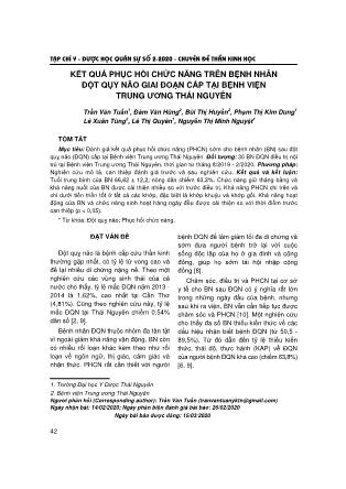 Kết quả phục hồi chức năng trên bệnh nhân đột qụy não giai đoạn cấp tại Bệnh viện Trung ương Thái Nguyên