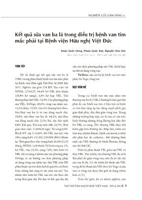 Kết quả sửa van ba lá trong điều trị bệnh van tim mắc phải tại Bệnh viện Hữu nghị việt Đức