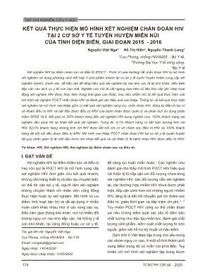 Kết quả thực hiện mô hình xét nghiệm chẩn đoán HIV tại 2 cơ sở y tế tuyến huyện miền núi của tỉnh Điện Biên, giai đoạn 2015-2016