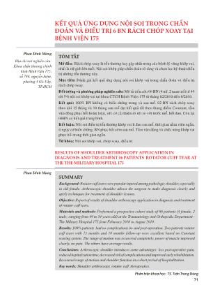 Kết quả ứng dụng nội soi trong chẩn đoán và điều trị 6 bệnh nhân rách chóp xoay tại bệnh viện 175