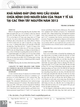 Khả năng đáp ứng nhu cầu khám chữa bệnh cho người dân của trạm y tế xã tại các tỉnh Tây Nguyên năm 2013 Khả năng đáp ứng nhu cầu khám chữa bệnh cho người dân của trạm y tế xã tại các tỉnh Tây Nguyên năm 2013