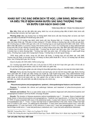 Khảo sát các đặc điểm dịch tễ học, lâm sàng, bệnh học và điều trị ở bệnh nhân bướu sắc bào thượng thận và bướu cận hạch giao cảm