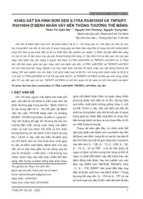 Khảo sát đa hình đơn gen IL17RA RS4819554 và TNFAIP3 RS610604 ở bệnh nhân vảy nến thông thường thể mảng