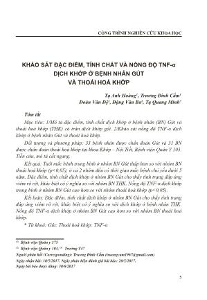 Khảo sát đặc điểm, tính chất và nồng độ TNF-α dịch khớp ở bệnh nhân gút và thoái hoá khớp