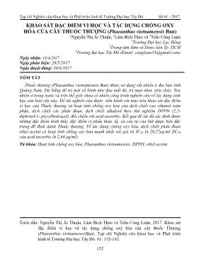 Khảo sát đặc điểm vi học và tác dụng chống oxy hóa của cây thuốc thượng  (Phaeanthus vietnamensis Ban)