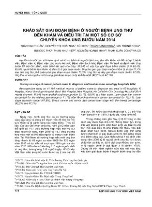 Khảo sát giai đoạn bệnh ở người bệnh ung thư đến khám và điều trị tại một số cơ sở chuyên khoa ung bướu năm 2014