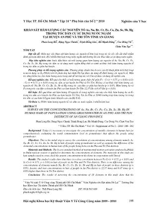Khảo sát hàm lượng các nguyên tố As, Na, Br, Cr, Fe, Co, Zn, Se, Sb, Hg trong tóc dân cư sử dụng nước ngầm tại huyện An Phú và Tri Tôn tỉnh An Giang Khảo sát hàm lượng các nguyên tố As, Na, Br, Cr, Fe, Co, Zn, Se, Sb, Hg trong tóc dân cư sử dụng nước ngầm tại huyện An Phú và Tri Tôn tỉnh An Giang