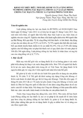 Khảo sát hiểu biết, thái độ, hành vi của cộng đồng về phòng chống tác hại của thuốc lá và luật phòng chống tác hại của thuốc lá tại Hải Phòng năm 2014 Khảo sát hiểu biết, thái độ, hành vi của cộng đồng về phòng chống tác hại của thuốc lá và luật phòng chống tác hại của thuốc lá tại Hải Phòng năm 2014