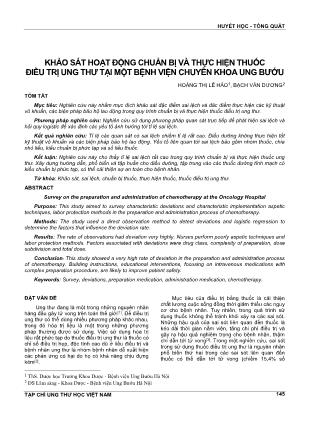 Khảo sát hoạt động chuẩn bị và thực hiện thuốc điều trị ung thư tại một bệnh viện chuyên khoa ung bướu